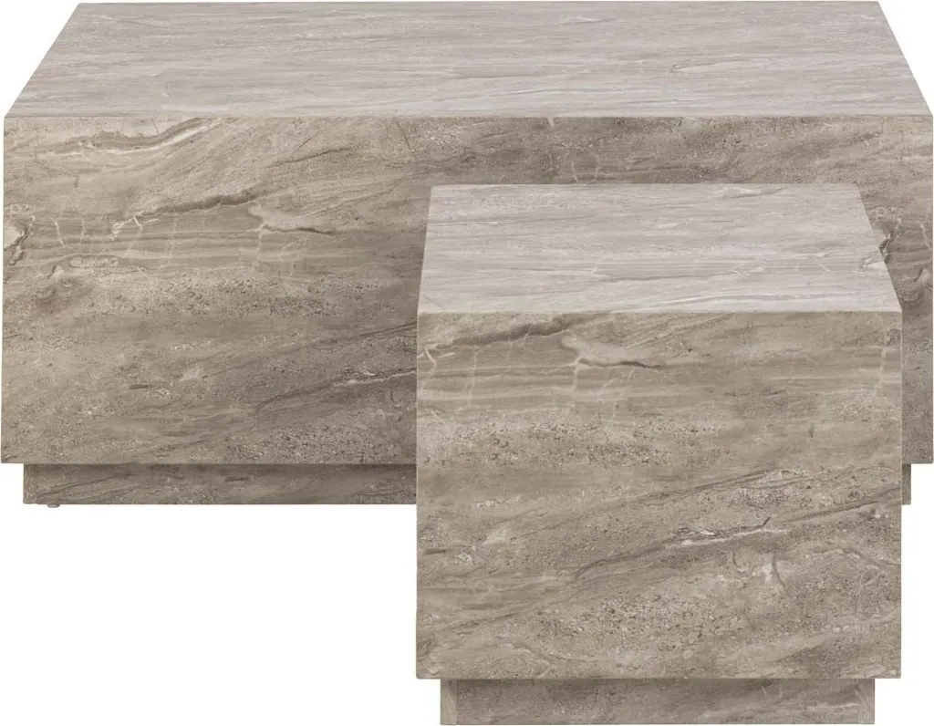 Dice table basse jeu de 2 pcs en marbre gris véritable au design chic