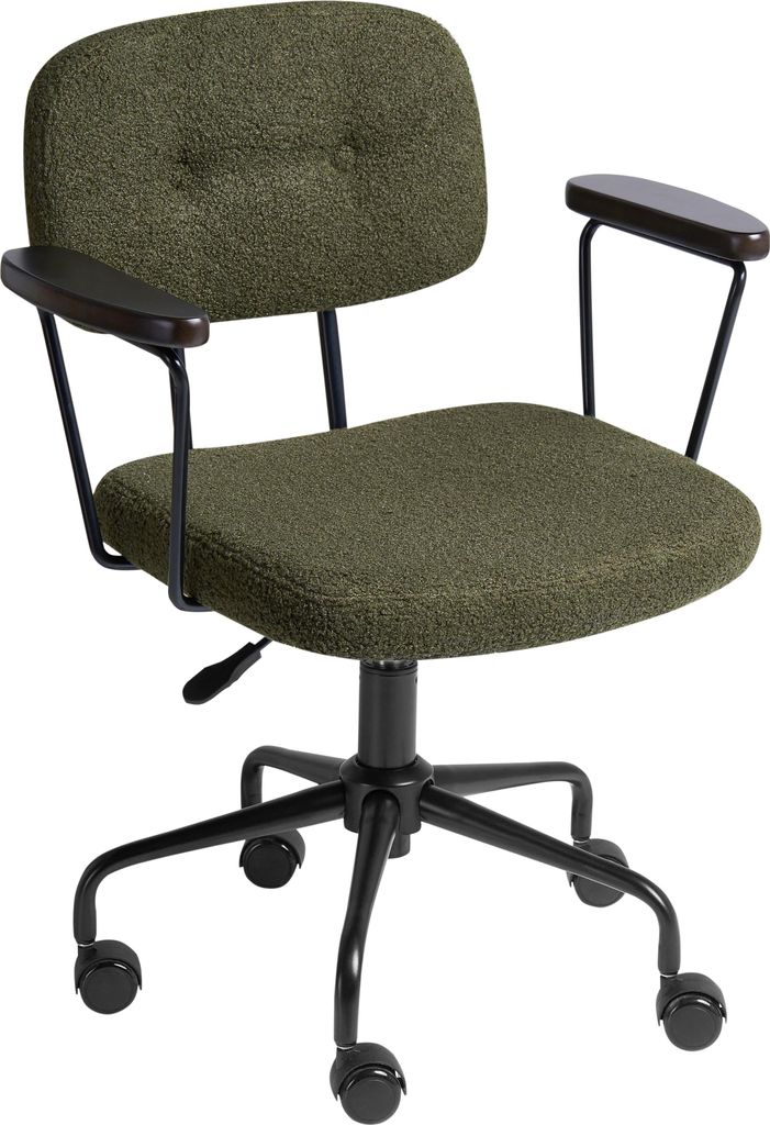 BELIANI Bürostuhl Dunkelgrün Bouclé Knopfheftung mit Armlehnen Rollen Gasdruckfeder Höhenverstellbar Drehbar Büro Wohnzimmer Esszimmer Drehstuhl