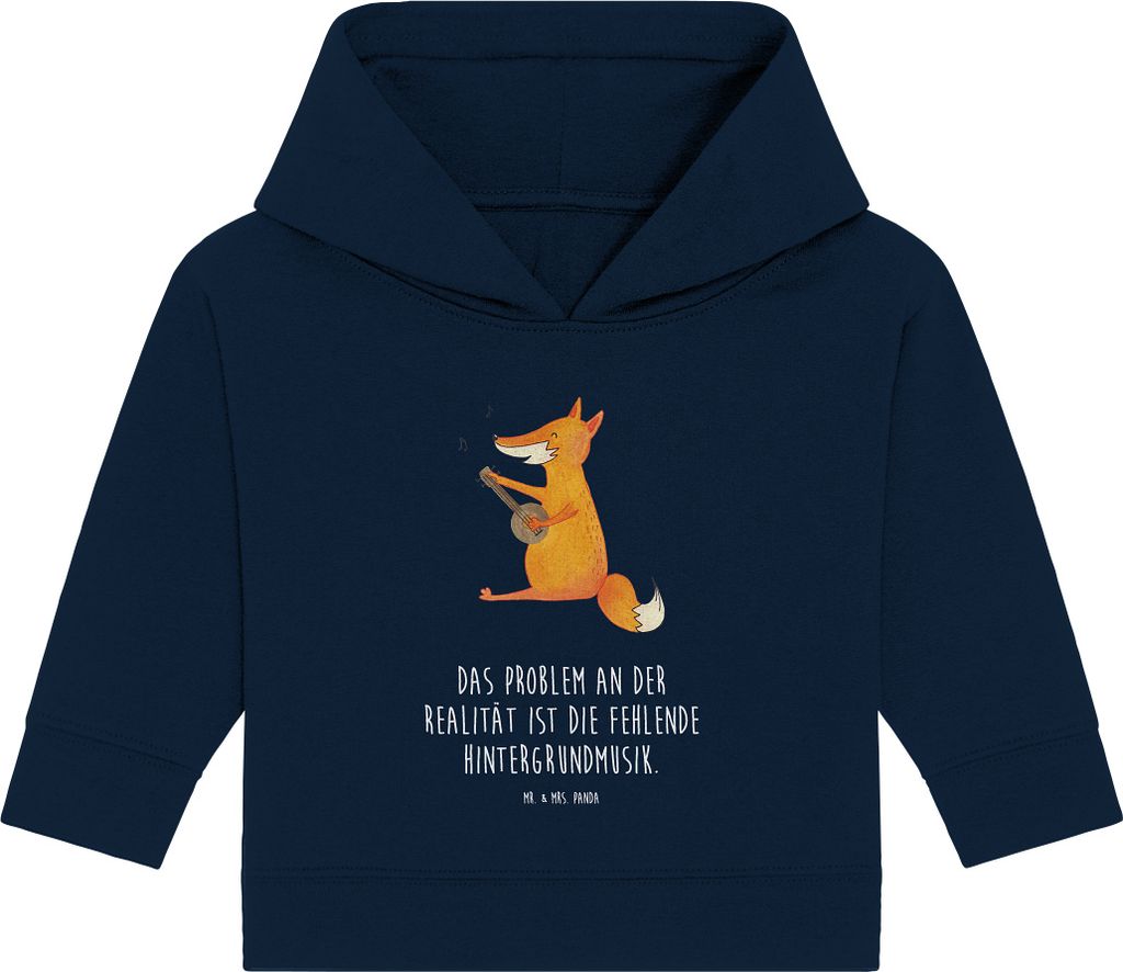 Mr. & Mrs. Panda Organic Baby Hoodie Fuchs Gitarre 12. - 18. Monat - French Navy - Geschenk, Sänger, Singen, Kapuzenshirt, Optimistisch, Musik, gl...