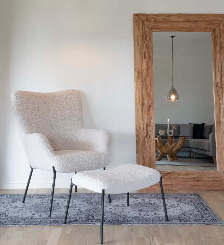 Fauteuil de lecture Glasgow blanc imitation peau de mouton chic - 10