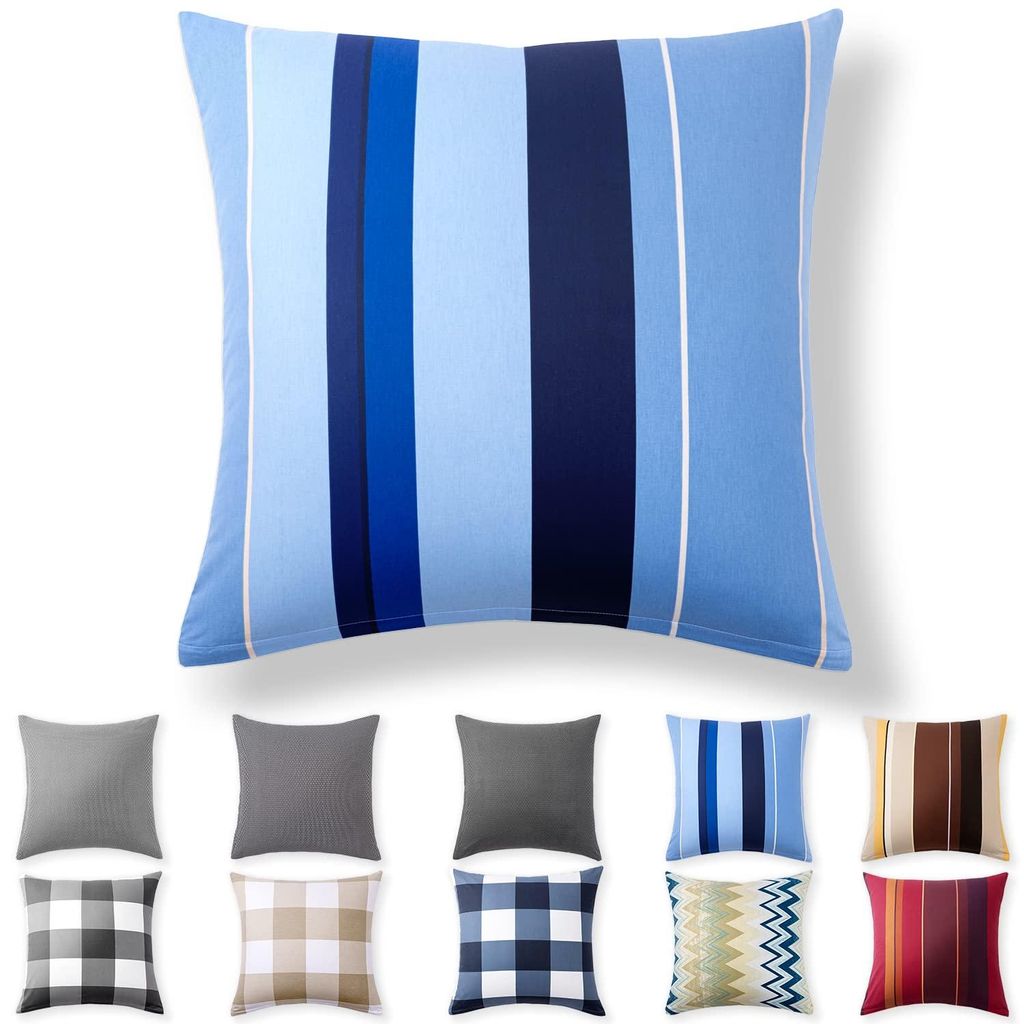 Perkal-Kissenbezug 50 x 50 cm – 100 % Baumwolle mit Reißverschluss, superweicher Kissenbezug 50 x 50 cm, blaue Wellen, nur Kissenbezug