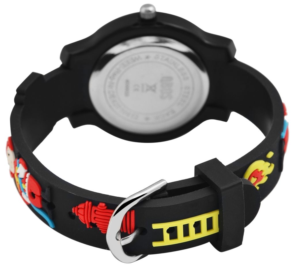 Qbos Kinder Armband Uhr Feuerwehr Motiv Schwarz Analog Produktbild 3