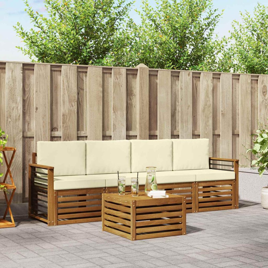 "Neues Produkt" Sofagarnituren - CLORIS - Terrassen-Sofa - 5 pcs - Natur und Creme Massivholz Akazie - Modern Gartensofas V1719