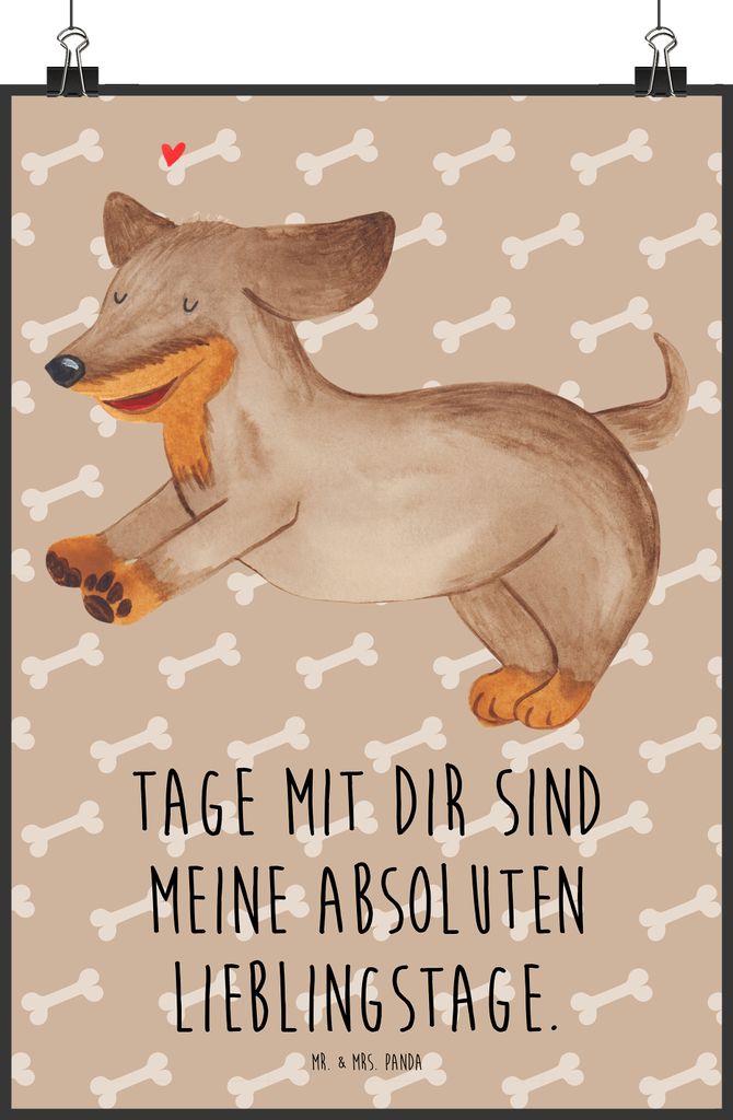 Mr. & Mrs. Panda Bild Hund Dackel DIN A0 - Hundeglück - Geschenk, Plakat, wanddeko, Wanddekoration, Sprüche, Braun, Dachshund, Kunstdruck, drucke