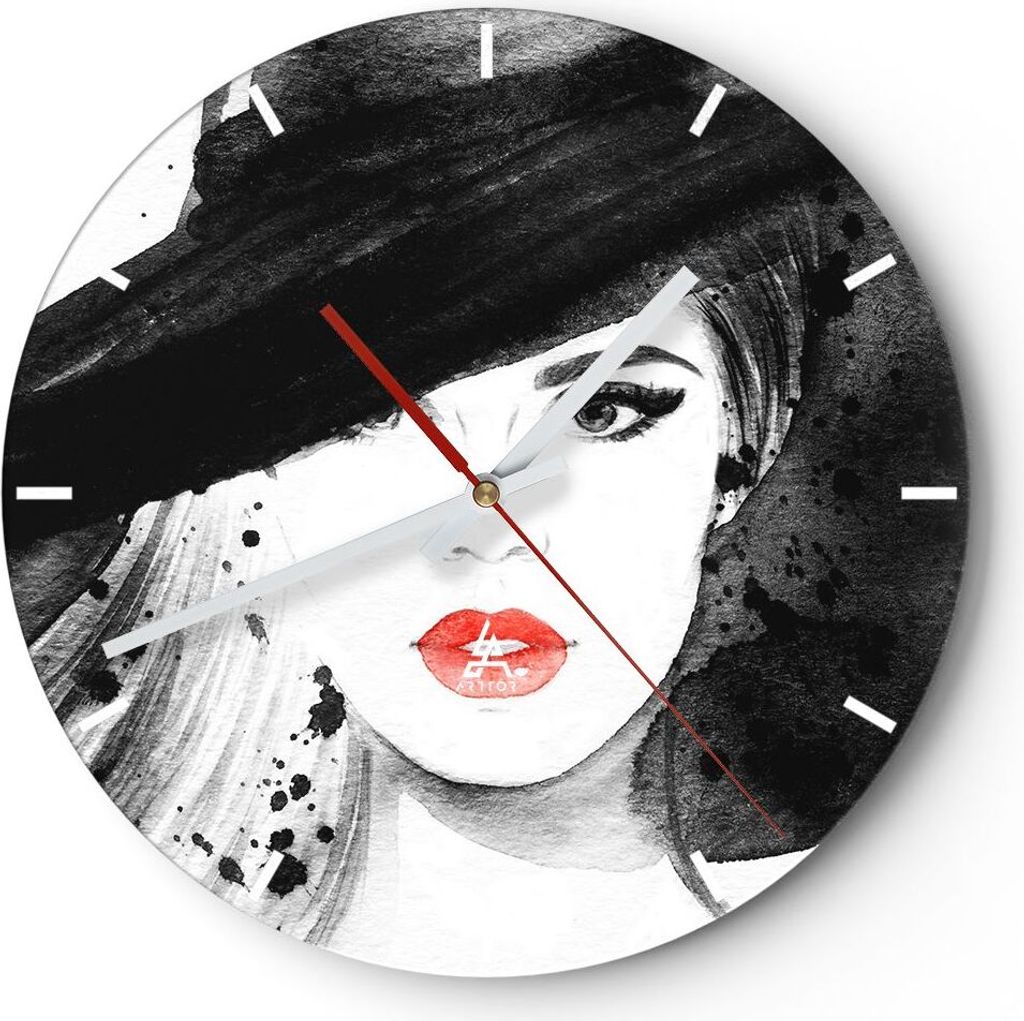 Wanduhr - Rund - Glasuhr - Frau Gesicht Lippen - 30x30cm - Schleichendes Uhrwerk - Lautlos - zum Aufhängen bereit - Dekoration Modern - Wanddekora...