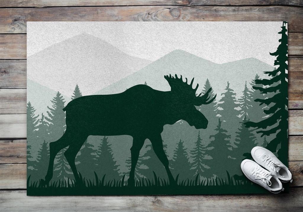 Fußmatte Aussen - Schuhmatte Haustür- Schmutzfangmatte Türvorleger - Outdoor Teppich Schmutzfänger - 150x100 cm - Elch Wildlife