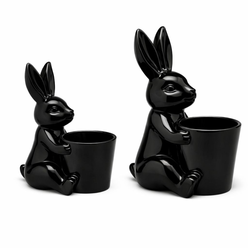 Keramik Hase mit Topf Schwarz 23cm – Blumentopf & Osterdeko – Vorbestellung, lieferbar ab 21.01