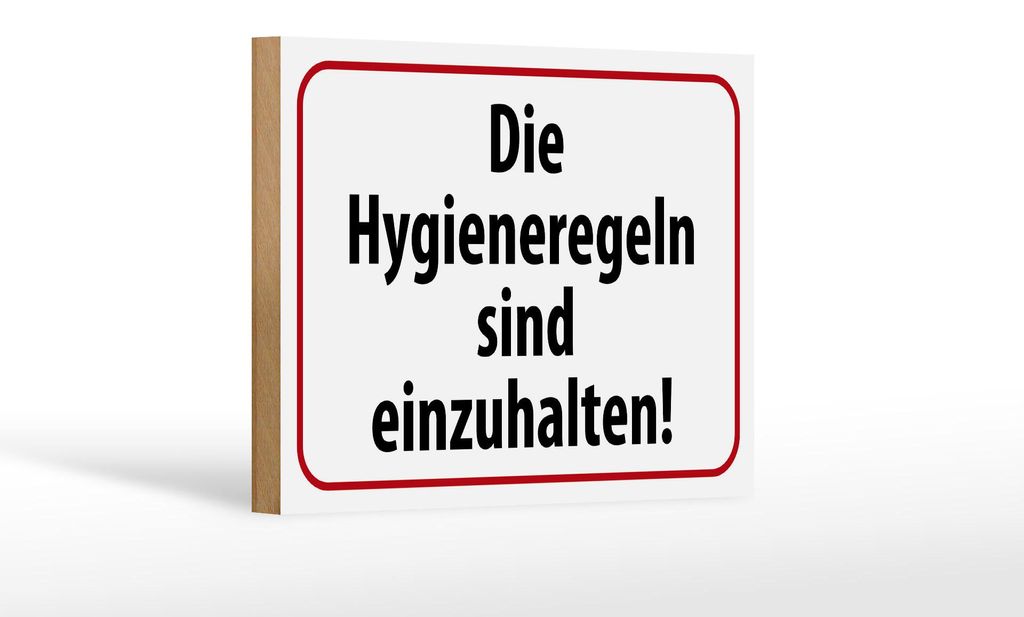 Holzschild Hinweis 18x12cm Hygieneregeln sind einzuhalten