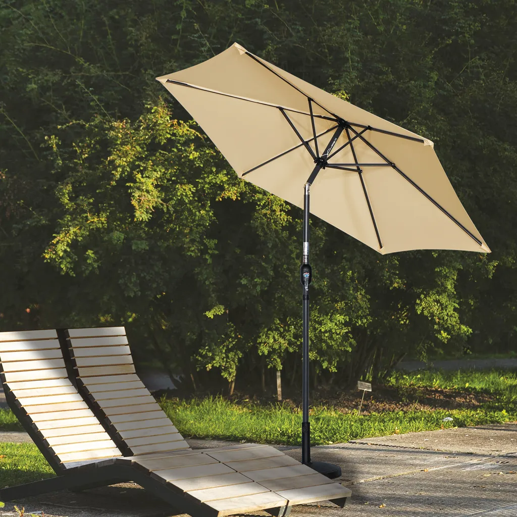 Parasol Orientable 270cm en Acier Inox et Toile Polyester Beige Durable