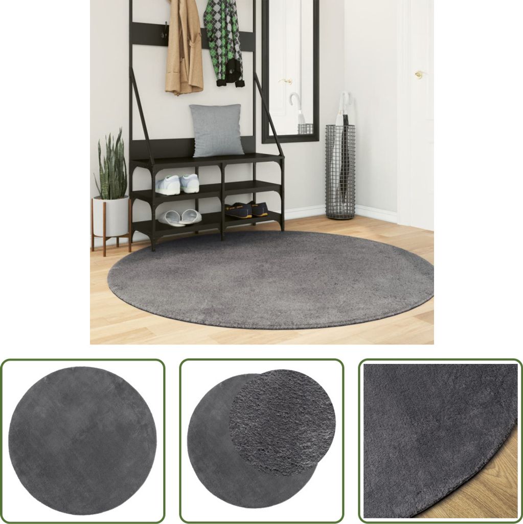 The Living Store Teppich HUARTE Kurzflor Weich und Waschbar Anthrazit Ø 160 cm