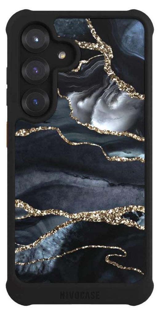 NIVOCASE Hülle für Samsung Galaxy S25 Stoßfeste Handyhülle NIVOmax Case Schwarz Glitzer Look Marmor Trends