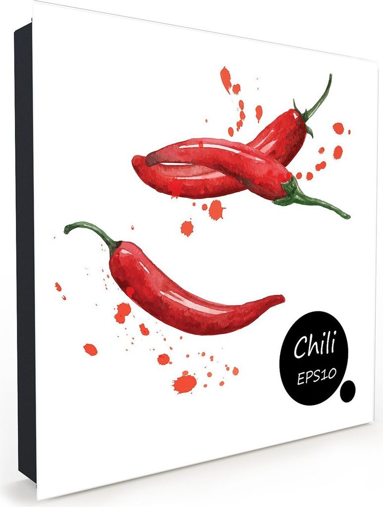 Nachbildung-Schlüsselkasten, Magnetpinnwand und Memoboard mit Glasfront Motiv Chilischoten Design