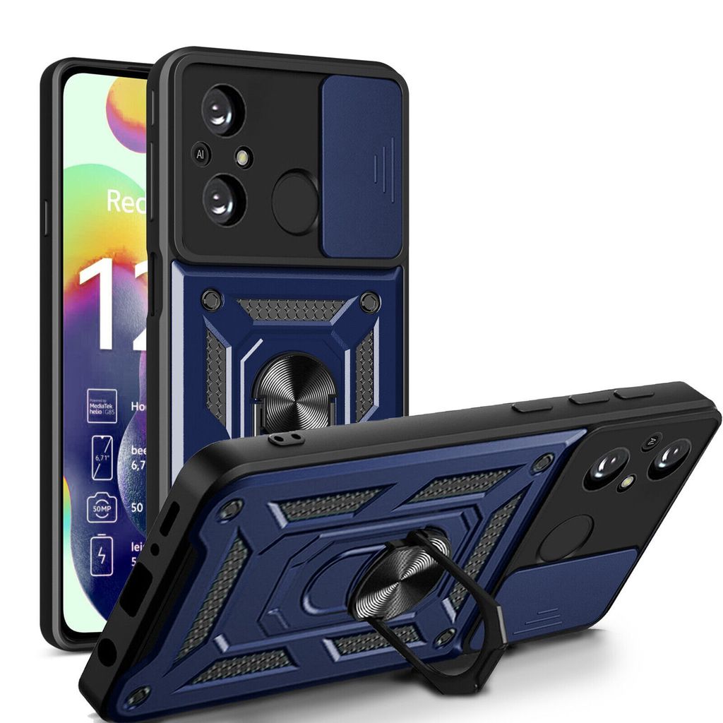 Outdoor Panzer Hülle Xiaomi Redmi 12C Handyhülle mit Kameraschutz Ringhalter Blau