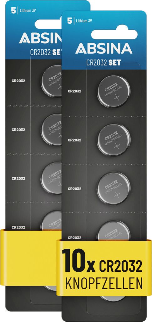 ABSINA Knopfzelle CR2032 Lithium 3V 10er Pack