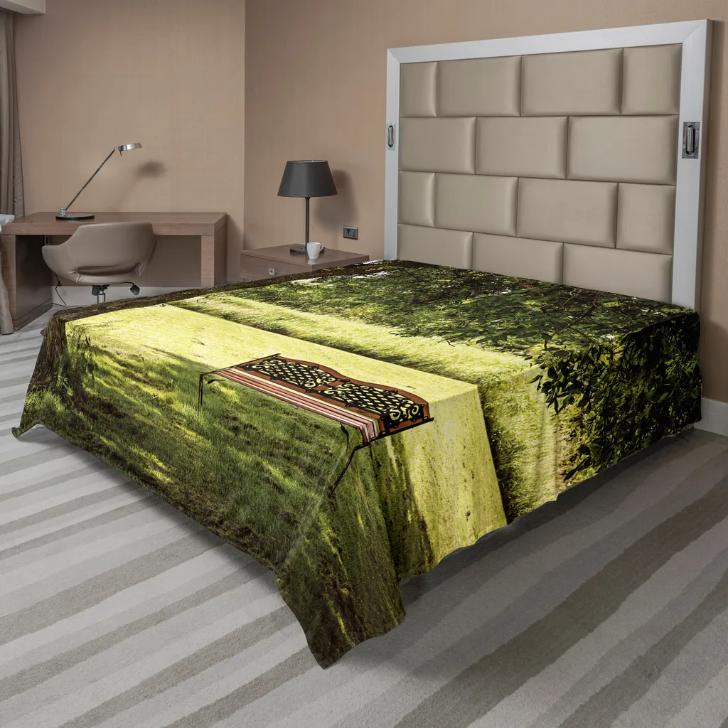 Drap de lit doux imprimé arbre ombragé grand format 260x228cm vert brun