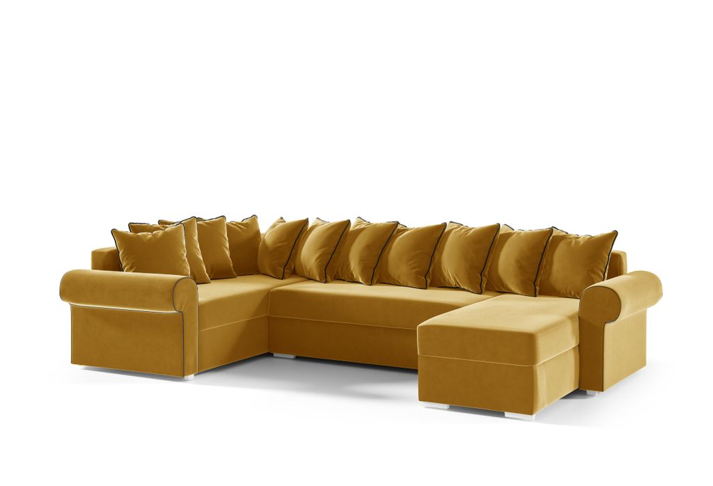 Belize U-förmiges Ecksofa Farbe Gelb Kronos 1 Velourstoff Sofa mit Schlaffunktion Wohnzimmersofa