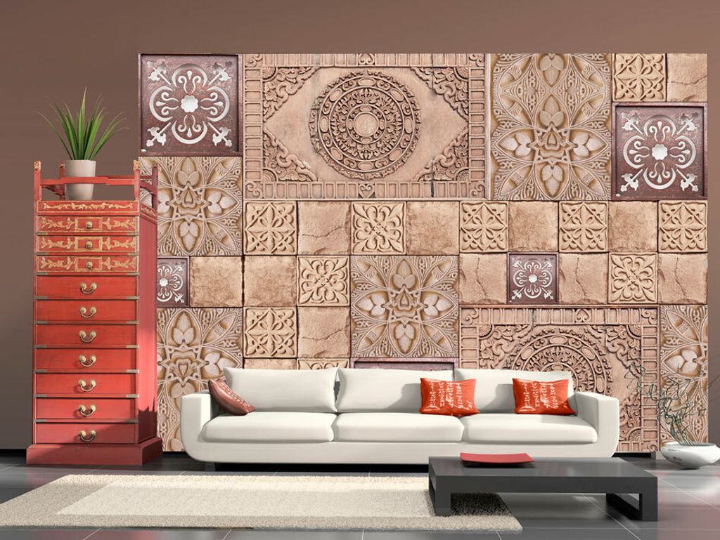 Vlies Fototapete 400x280 cm Tapeten Wandtapete XXL Ornament Fliese Stein Relief f-A-0094-a-c