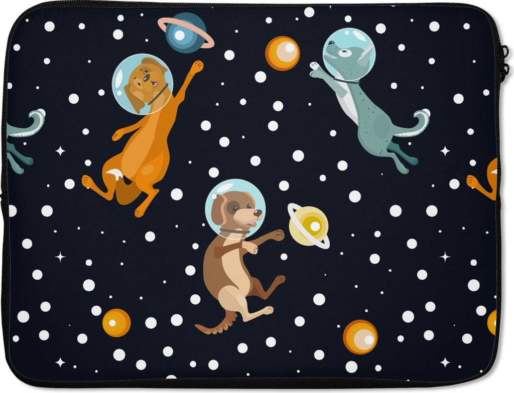 MuchoWow Laptop Hülle 17 Zoll Laptoptasche Planeten - Hund - Muster - Zipper - Schutzabdeckung