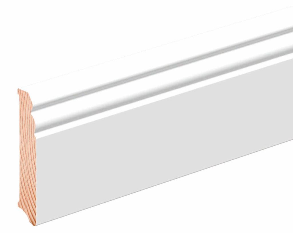 Sockelleiste L0138OC Kiefernholz Weiß beschichtet 16 x 96 x 2400 mm - Neuhofer