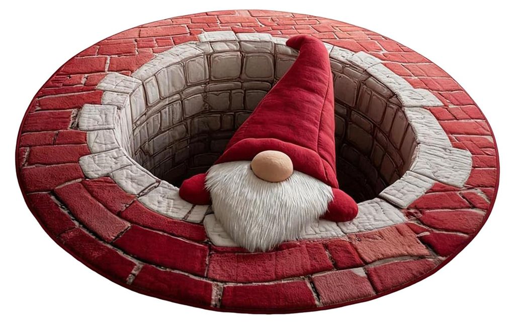 3D-Weihnachtsteppich mit Weihnachtsmann und Wichtel, gesteppte runde Fußmatte mit optischer Täuschung und Tiefenmuster, dekorativer Teppich für ...