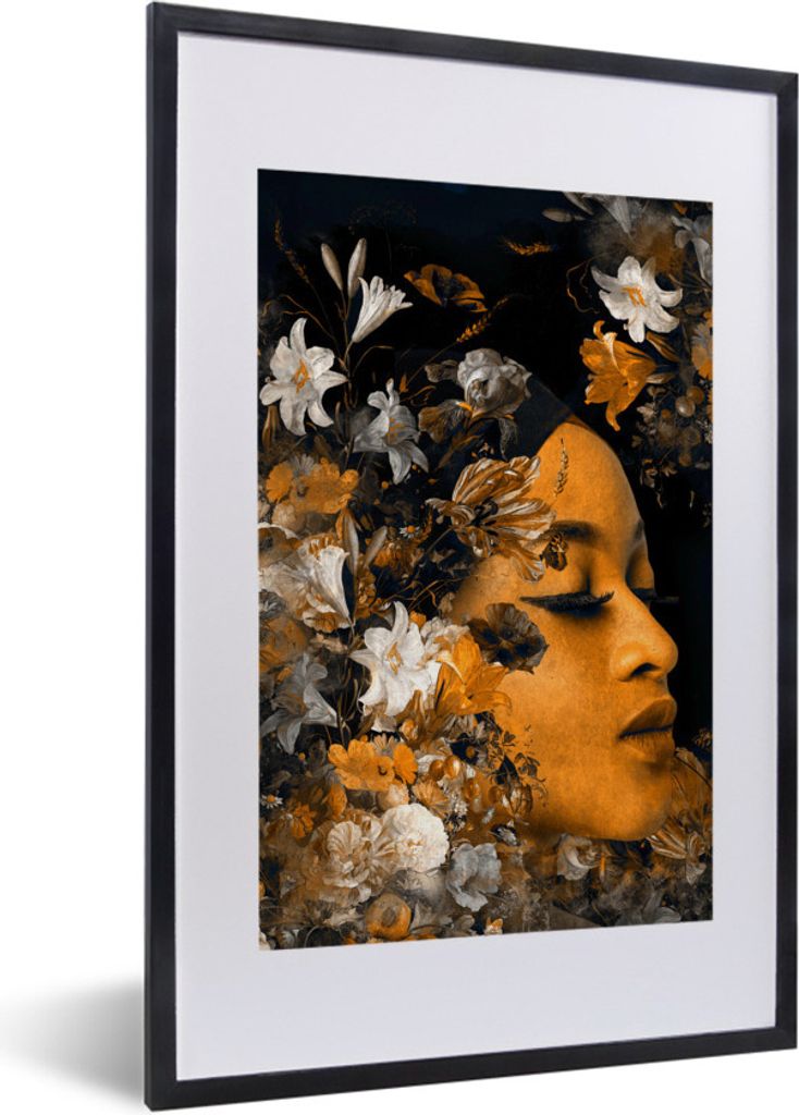 MuchoWow MuchoWow Gerahmtes Poster Blume - Frauen - Gold 40x60 cm - Poster mit zchwarzem Bilderrahmen - Poster in Rahmen