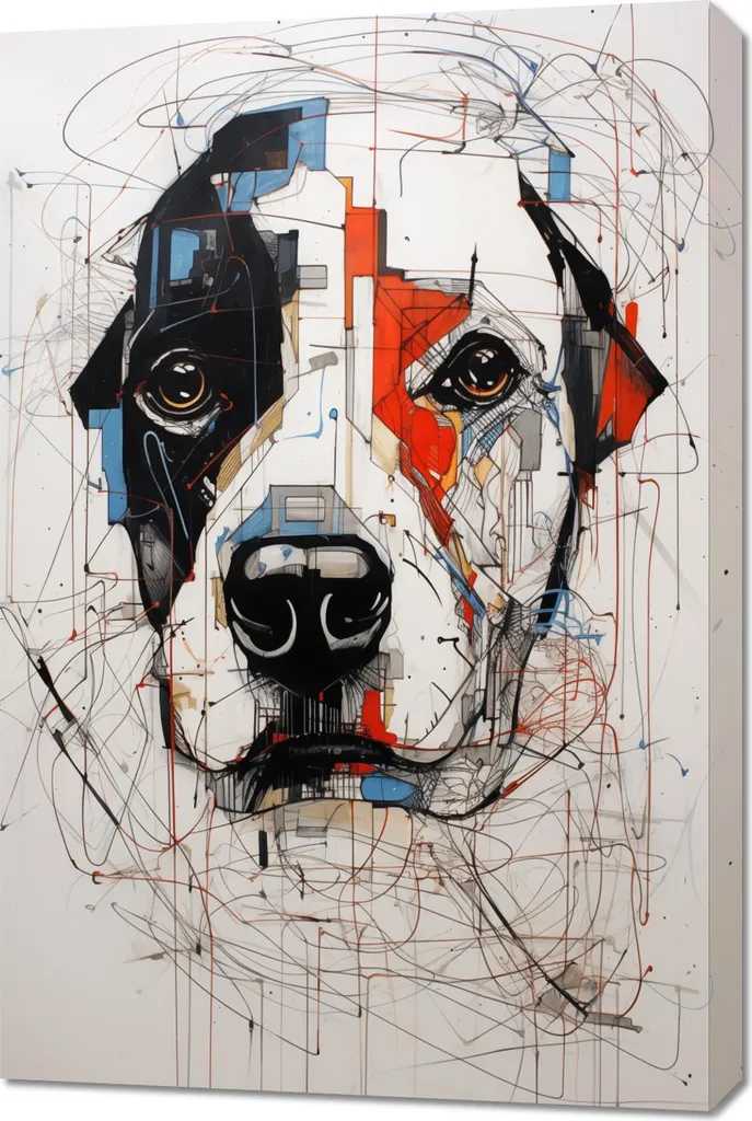 Quadro 60x90 cm Cagnolino Disegnato a Mano - Arredo Casa Moderno
