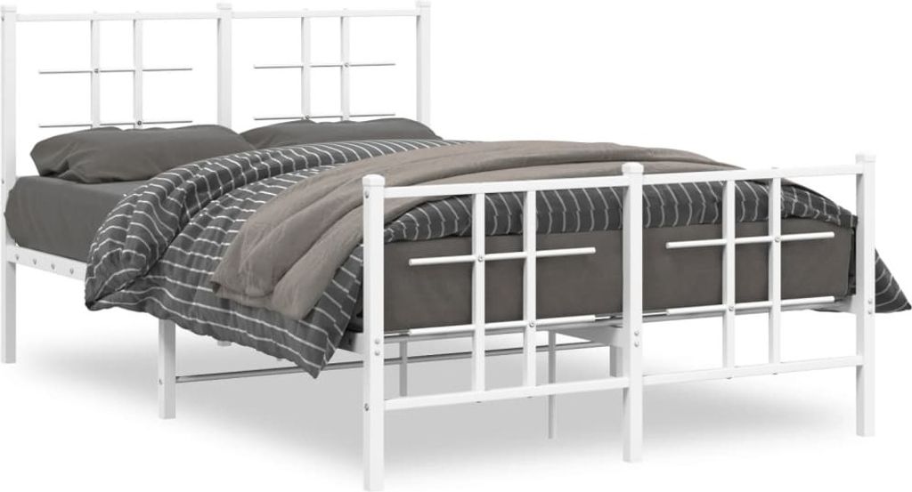 vidaXL Bettgestell mit Kopf- und Fußteil Metall Weiß 120x200 cm