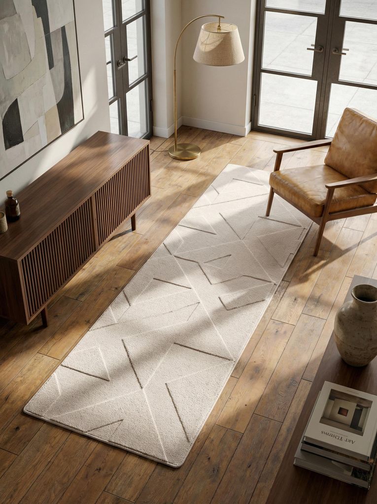 Teppich Kurzflor Geometrisch Elegant Waschbar | Creme 80x150 cm Esszimmer Schadstoff Saugroboter geeignet | LAVAREDO – Kadima Design