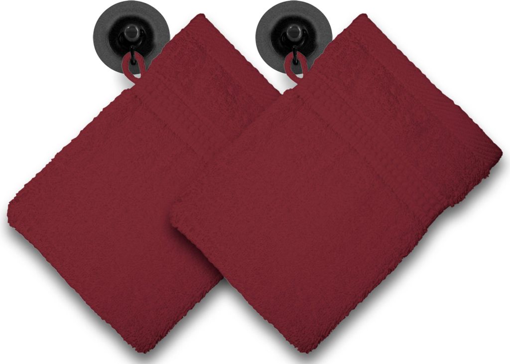 2er Set Waschhandschuhe Waschlappen bordeaux weinrot 16x21 cm Frottee Baumwolle