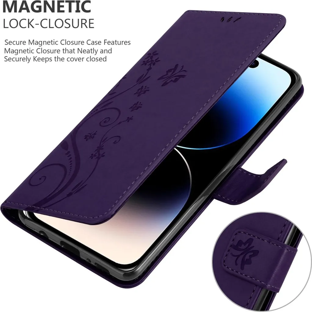 Custodia iPhone 14 Pro Cadorabo Viola a Fiori - Protezione Elegante - 5