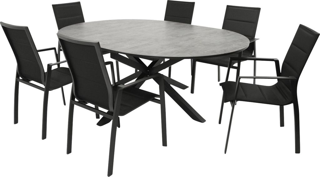 DEGAMO Gartenset LYON 7-teilig, Alu schwarz + ECP + Kunstgewebe