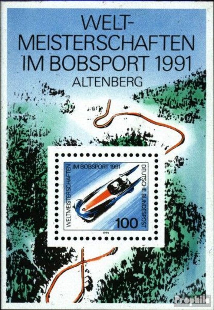 Briefmarken BRD (BR.Deutschland) 1991 Mi Block23 (kompl.Ausg.) FDC Weltmeisterschaften im Bobsport / Bl.23