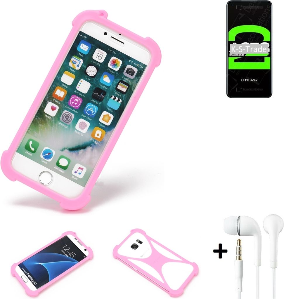 K-S-Trade Bumper + Kopfhörer kompatibel mit Oppo Ace2 Handy Hülle Schutzhülle Silikon Schutz Hülle Cover Case Silikoncase Silikonbumper TPU