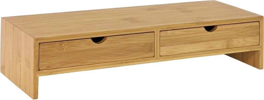 SoBuy Support d'Écran en Bambou avec 2 Tiroirs - Organisateur 47x18x11cm
