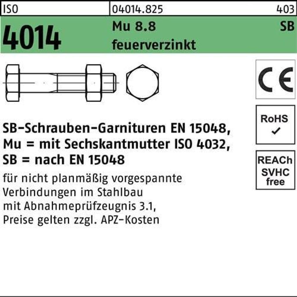 Reyher 6kt.-schraubengarn. SB ISO4014 8.8U CE Mu M36x220 tZn (1 Stück)