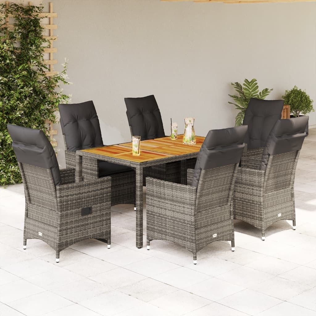 Möbel 7-tlg. Garten-Essgruppe mit Kissen Grau Poly Rattan - Gartenmöbelgarnituren 3276728