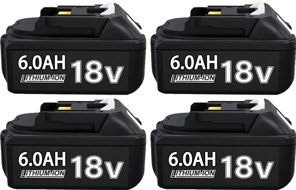 Batterie 18V 6.0Ah Haute Capacité avec Témoin de Charge LED - 4 Unités