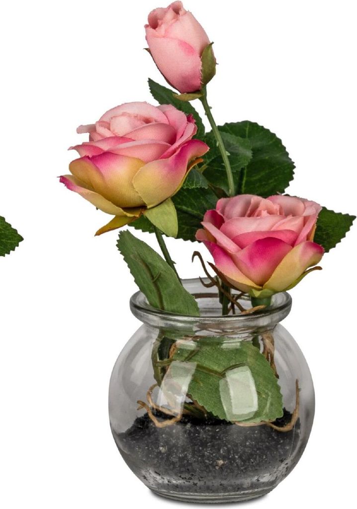 Tischdeko Rosen rosa in Glasvase H. 20cm Formano Kunstblumen F25