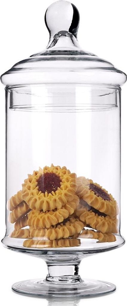 Hoher Glasbehälter mit Deckel und Fuß zur Aufbewahrung
