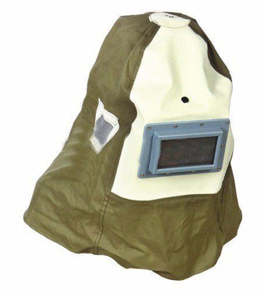 A protective hood with a mesh window.