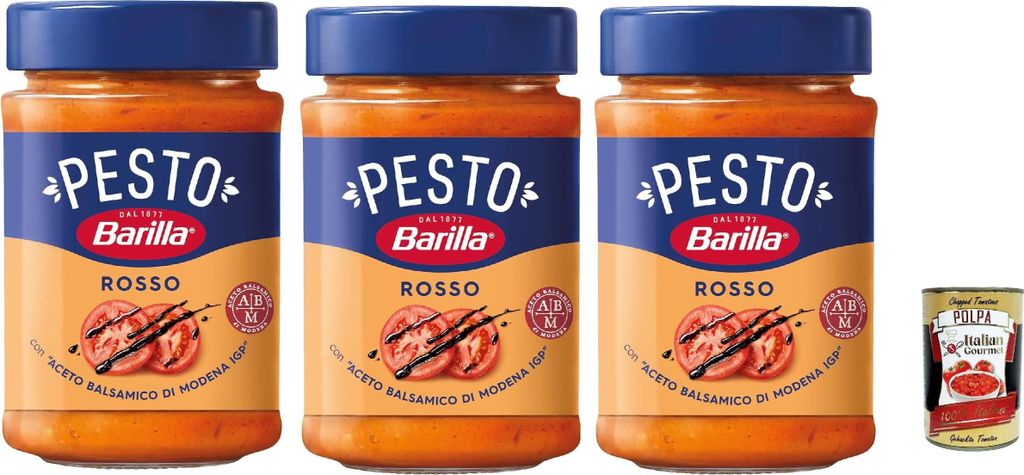 Barilla Pesto Rosso 3×200 g – Tomaten-Pesto mit Aceto Balsamico di Modena g.g.A., cremig & aromatisch, ohne Konservierungsstoffe, für Pasta & B...