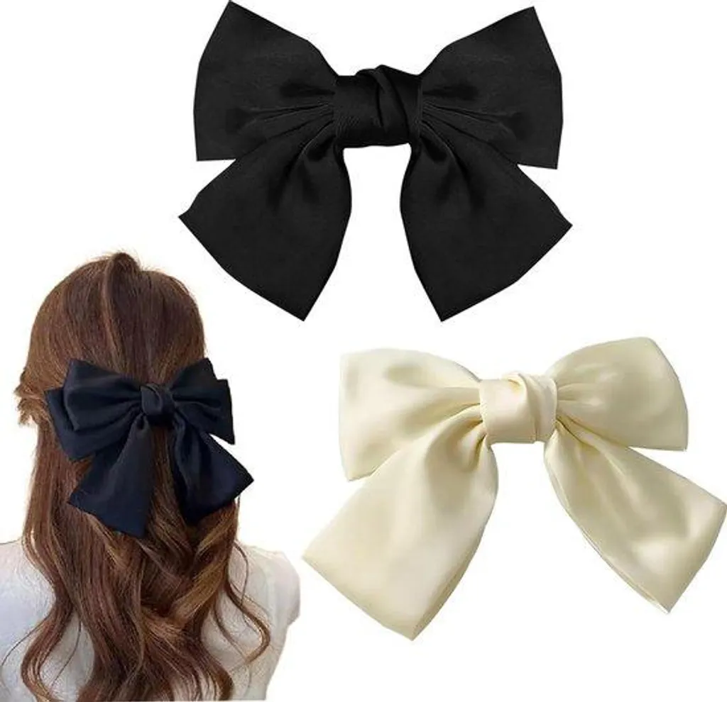 Pince à cheveux nœud en satin lot de 2 barrettes noir et beige