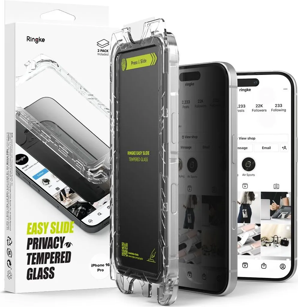 Kit 2 Vetri iPhone 16 Pro Ringke Easy Slide Privacy - Mai più spie
