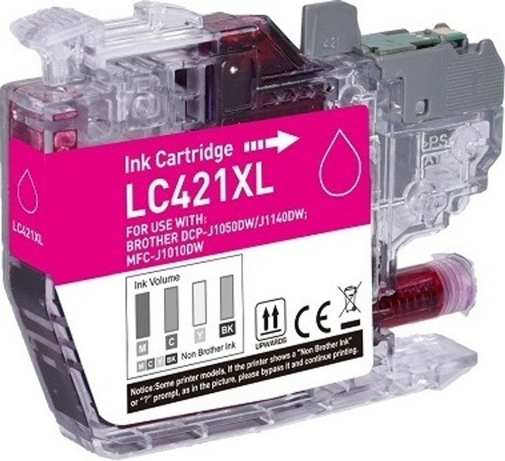 XL Druckerpatrone kompatibel mit Brother LC-421 XL-M Magenta für DCP-J1050 DW, DCP-J1140 DW, DCP-J1800 DW, MFC-J1010 DW für 500 Seiten!