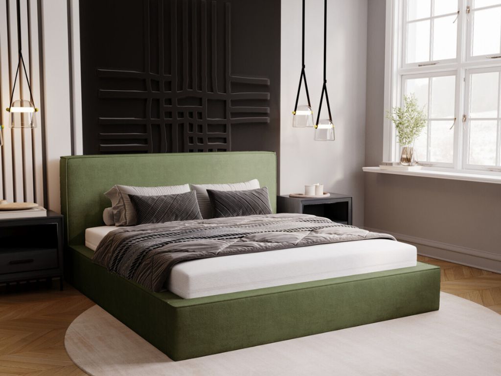 GRAINGOLD Polsterbett 120x200 Monaco - Doppelbett mit Bettkasten, Samtstoff & Lattenrost - Schöne Schlafzimmerbett - Grün (Komodo 7376)