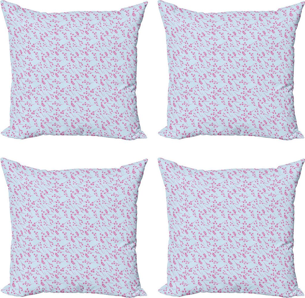 ABAKUHAUS Blau und Pink Kissenbezug Set (4 Stück), Soft-botanischer Sommer, Moderner Doppelseitiger Digitaldruck, 60 cm x 60 cm, Rosa und Baby Blue