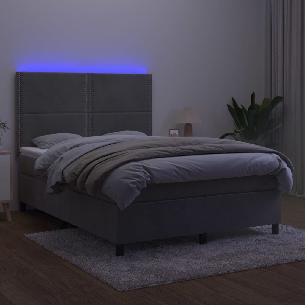 Maison Exclusive - Boxspringbett mit Matratze & LED Hellgrau 140x190 cm Samt