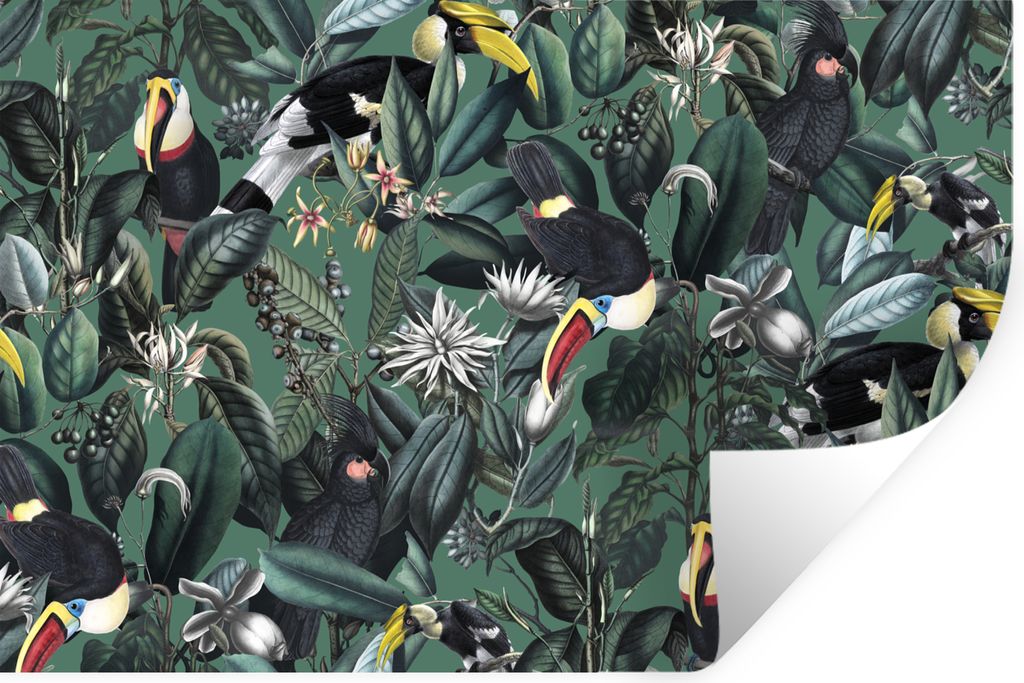 MuchoWow Wandtattoo Wandsticker Wandaufkleber Blumen - Vogel - Collage 90x60 cm Selbstklebend und Repositionierbar - Aufkleber