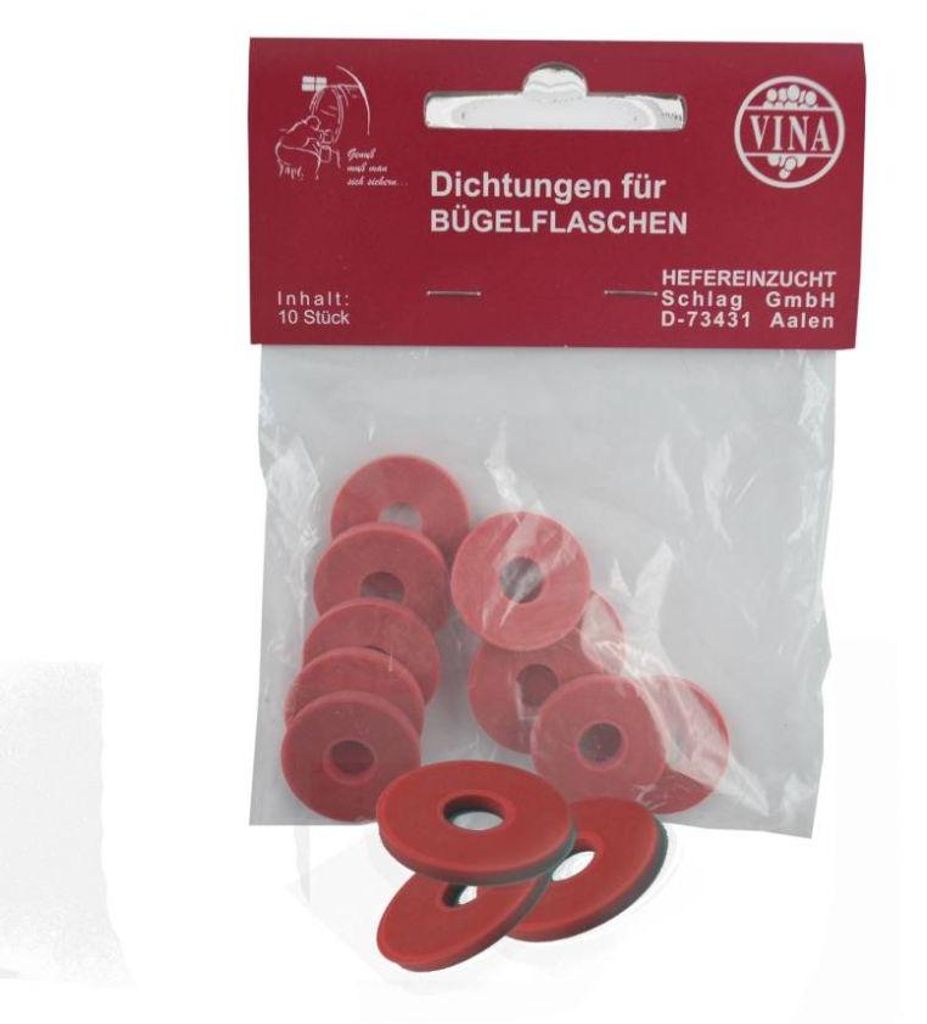 10 Stück Dichtungen aus rotem Gummi für Bügelflaschen, Produktbild 