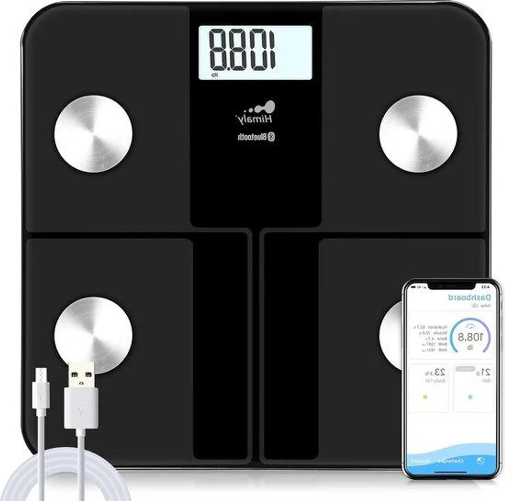 Pèse-personne de salle de bain USB pour suivi minceur et IMC noir 180kg